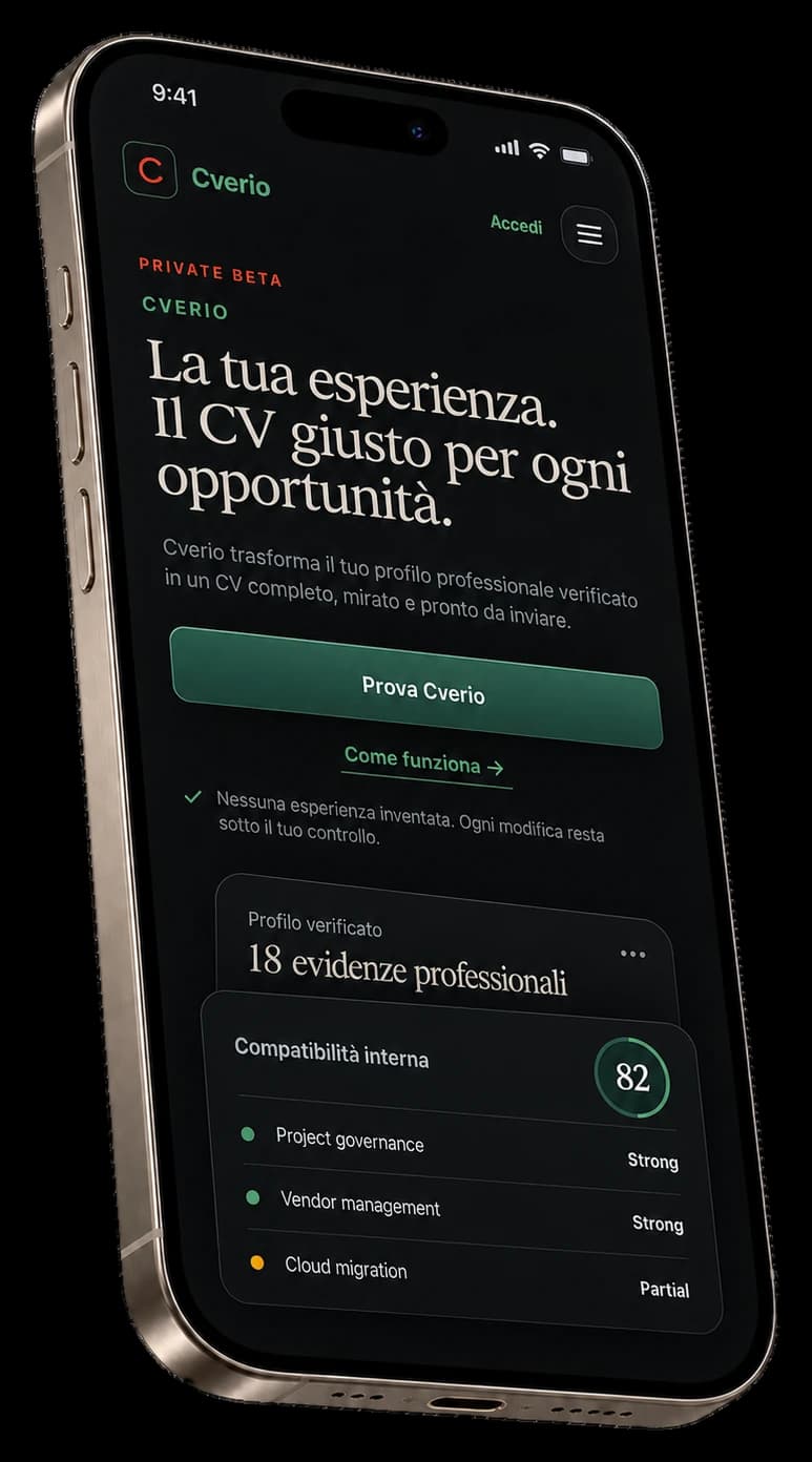 Anteprima dell'esperienza CV di CVerio